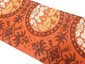 アンティーク　手織り紬　向かい鳥に花・更紗模様織り出し名古屋帯（着用可）